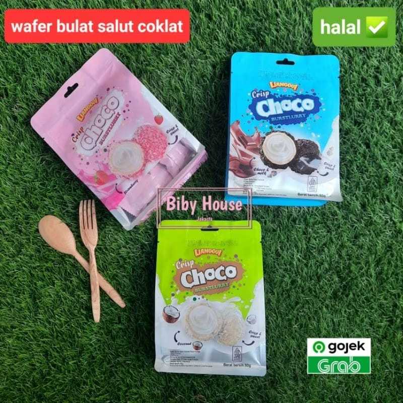 

WAFER BULAT SALUT COKLAT LIANGGUI CRIPS CHOCO BURSTLURRY 80 gr HALAL