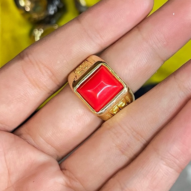 Cincin Batu Red Coral Marjan Karang laut - Batu cincin merah Marjan Asli Ring alpaka
