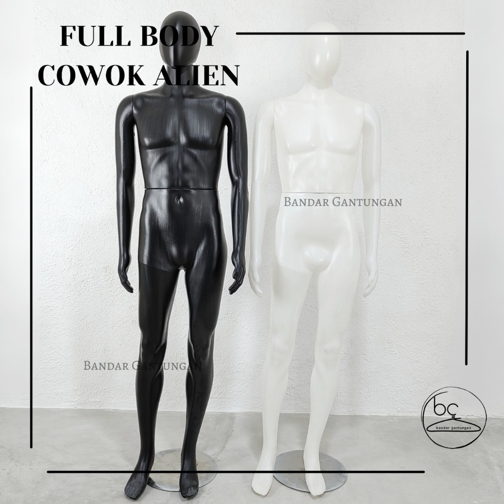 KHUSUS INSTAN Patung Manekin Full Body Plastik Cowok Warna Putih  / Hitam Wajah Alien Plat Tusuk Bet