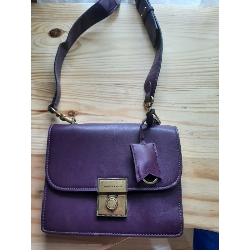 Charles & Keith Purple Leather Sling Bag Preloved Tas CNK