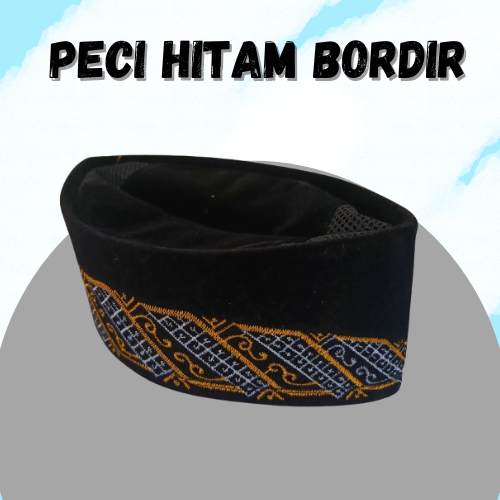 peci bordir/peci kopiah hitam/songkok hitam bordir motif baru