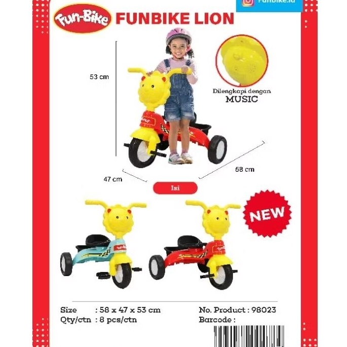 FUN BIKE LION SEPEDA ANAK RODA 3 TIGA RODA TRYCLE SEPEDA ANAK PLASTIK BISA DI ENGKOL