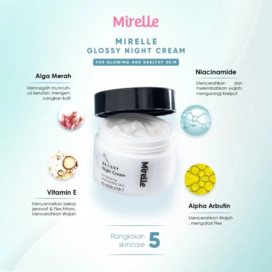 Mirelle Glossy Night Cream Rangkaian Skincare best cream mirelle glossy series