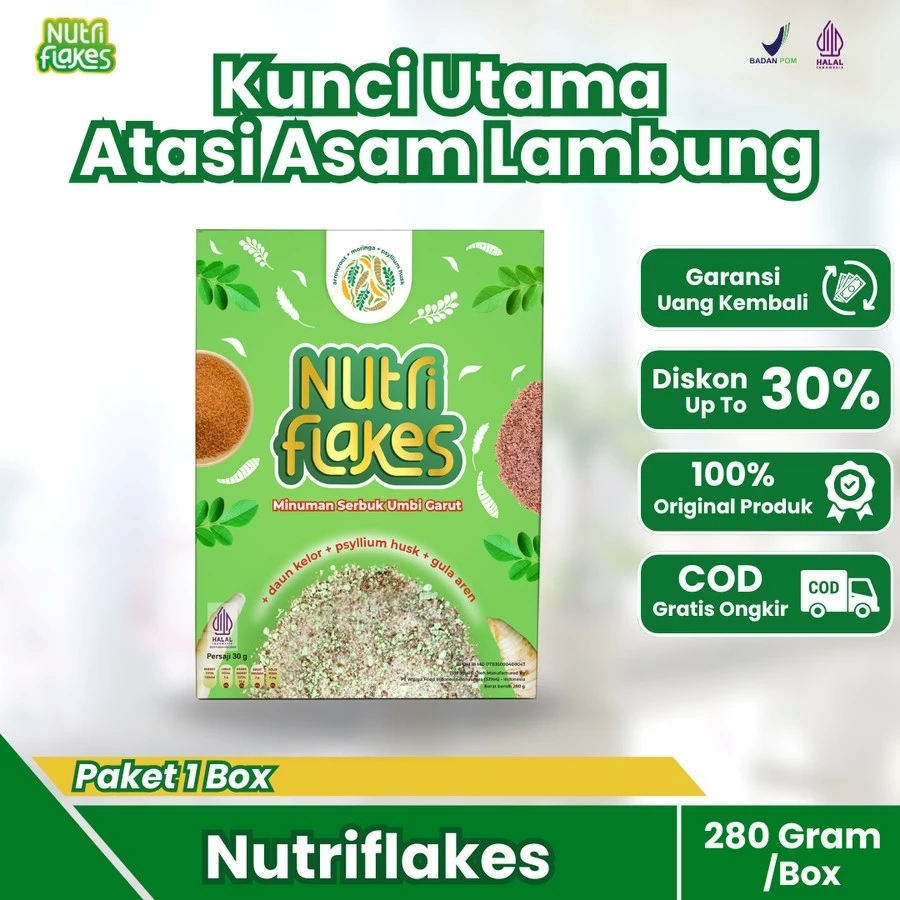 

Nutriflakes 100 % Original Nutriflakes Sereal Umbi Garut Asam Lambung Original 1 Box