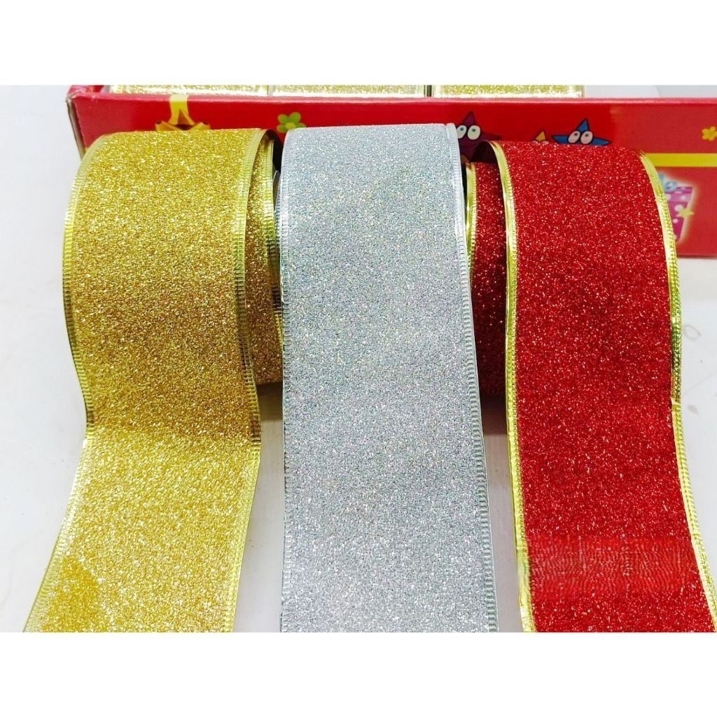 

PITA GLITTER NATAL PINGGIR KAWAT PITA PARCEL PITA CHRISTMAS PITA HIASAN CANTIK LEBAR 6.3CM