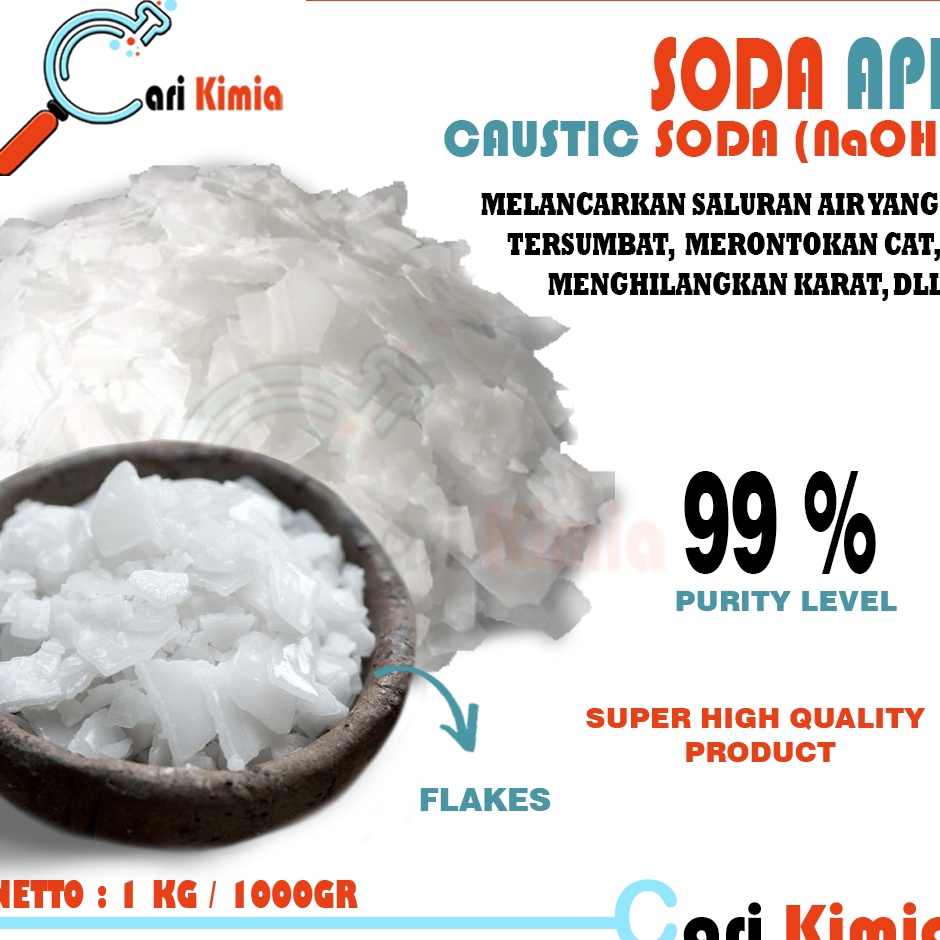 Kirim sekarang Soda Api  Anti Sumbat 1 Kg Perontok Cat Penghancur Mampet Saluran Pipa Air  NaOH Pemb