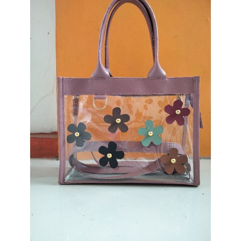 Tas transparan mika tebal model terbaru motif bunga