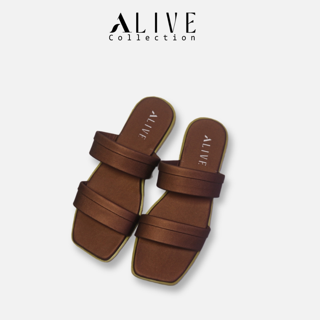 ALIVE - Sandal Flat Wanita KALISNA Cokelat by Alive Collection sendal kekinian ORIGINAL - Sandal Mur