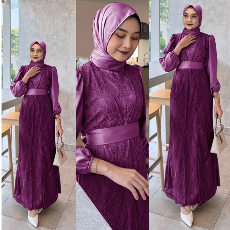 SYANIFAH - GAMIS DRESS BAJU GAMIS PREMIUM BRUKAT BUSUI JUMBO WARNA UNGU BURGUNDI SERIES // FASHION G