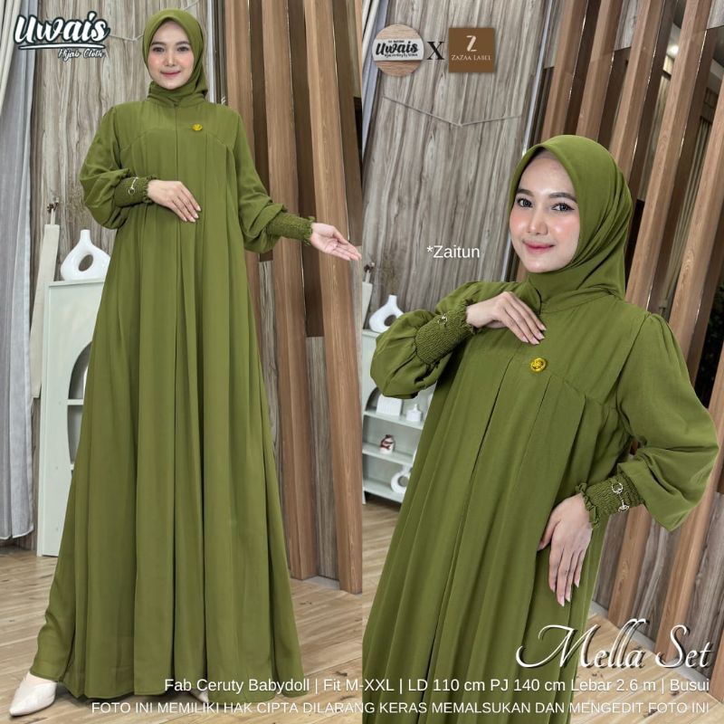 TERBARU ANGGRAINI - MELLA SET GAMIS HIJAB MOTIF POLOS BAHAN CERUTI BABYDOLL BUSUI PESTA MEWAH