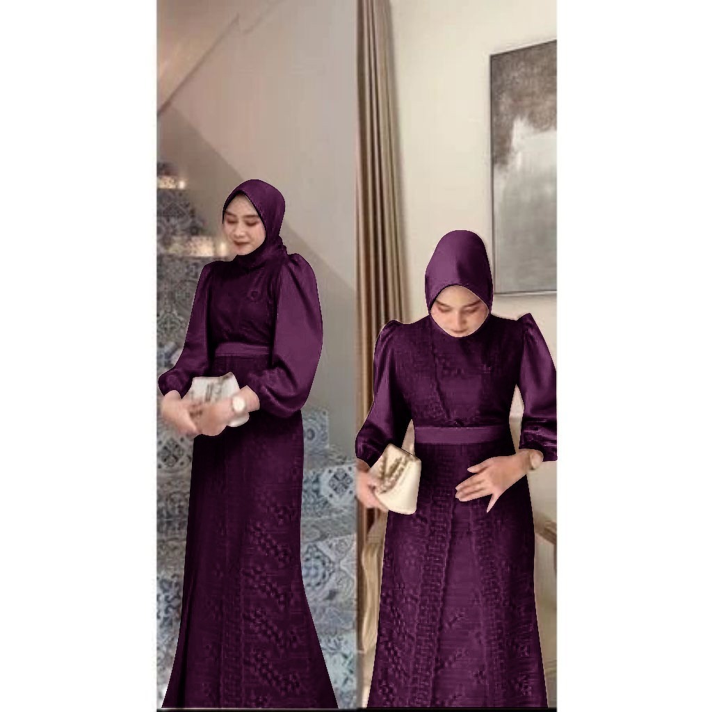 MELIA - DRESS BAJU GAMIS GAUN BRUKAT REMAJA DEWASA SATIN VELVET BUSUI JUMBO WARNA UNGU BURGUNDI SERI