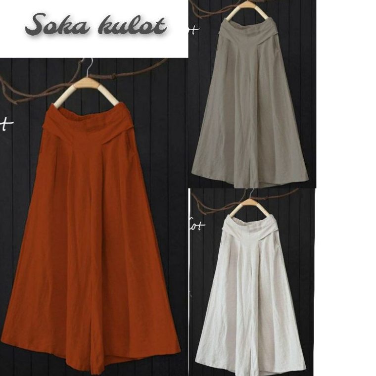 KODE Q88R Soka Celana Kulot Wanita Panjang Polos Katun Linen Lebar Jumbo Payung MartaVey Fashion Wan