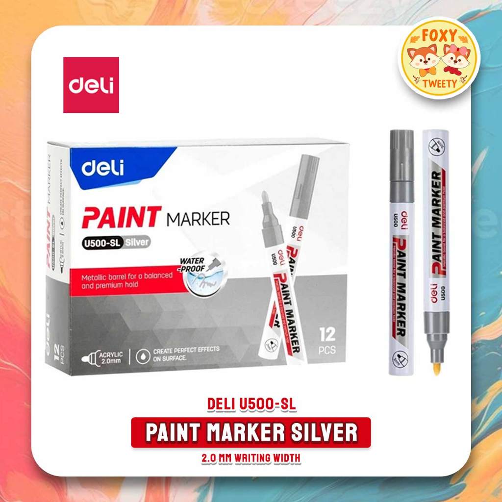 

Spidol Paint Marker Warna Silver U500 SL DELI / Spidol Ujung Bullet 2 mm
