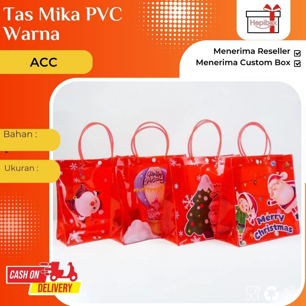 

Tas Mika PVC Transparan Warna / Tas Mika PVC Polos Goodiebag Hampers Souvenir Natal / Tas Mika Edisi Christmas | ACC05A - ACC07A