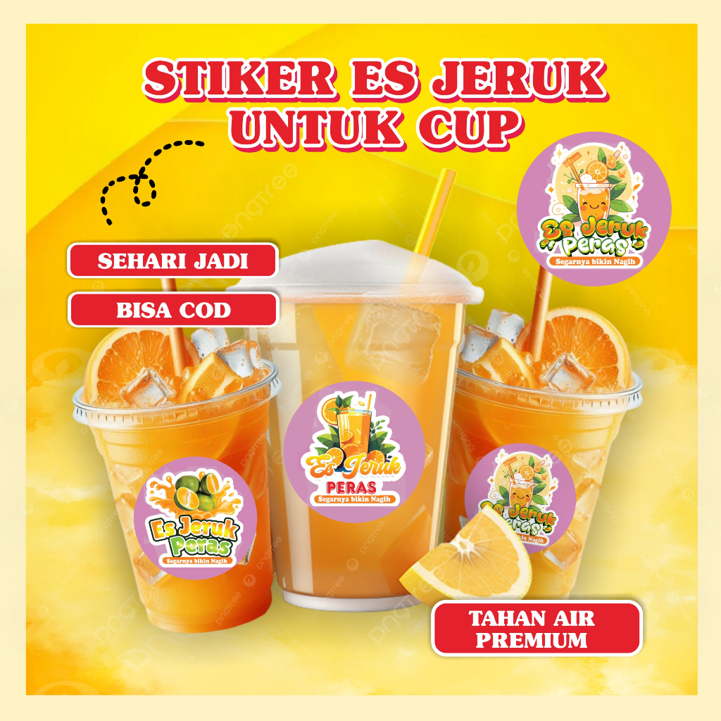 

STIKER LABEL CUP ES JERUK PERAS / STIKER ES JERUK SEGAR ISI 65 PCS ANTI AIR / STIKER LABEL MINUMAN CUSTOM / STIKER JERUK CUP