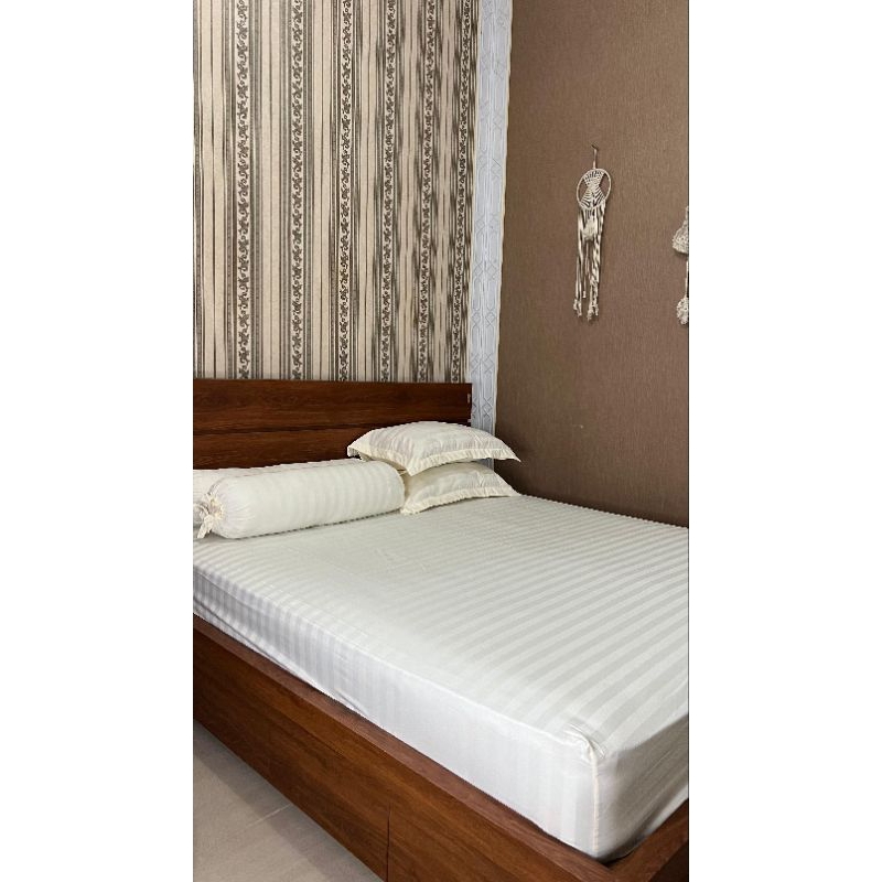 Sprei katun lokal || Sprei anti geser || Sprei homemade || Sprei set Mikro Tencel Putih BW