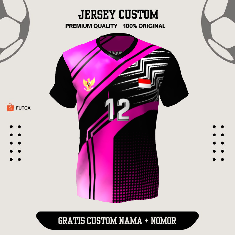 Kaos Jersey Volly Hitam Pink Motif Abstrak Polkadot 274 - Jersey Sepak Bola, Futsal, Badminton, Dll.