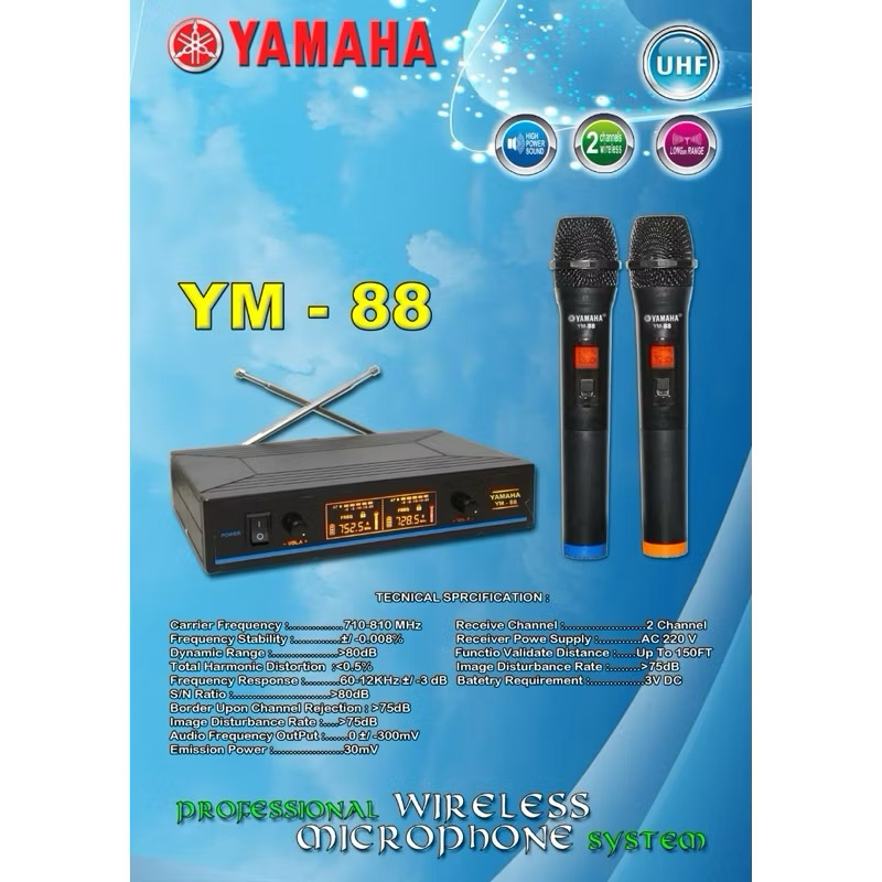 Mic wireless YAMAHA YM 88 microphone double wireless
