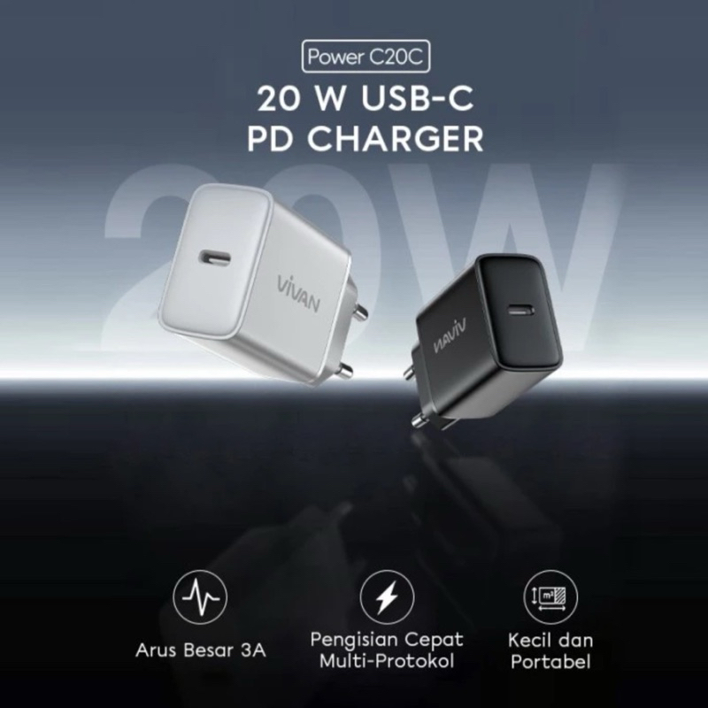 VIVAN C20C / C20L CHARGER FAST CHARGING 20W KABEL TYPE C TO TYPE C / KABEL TYPE C TO LIGHTNING