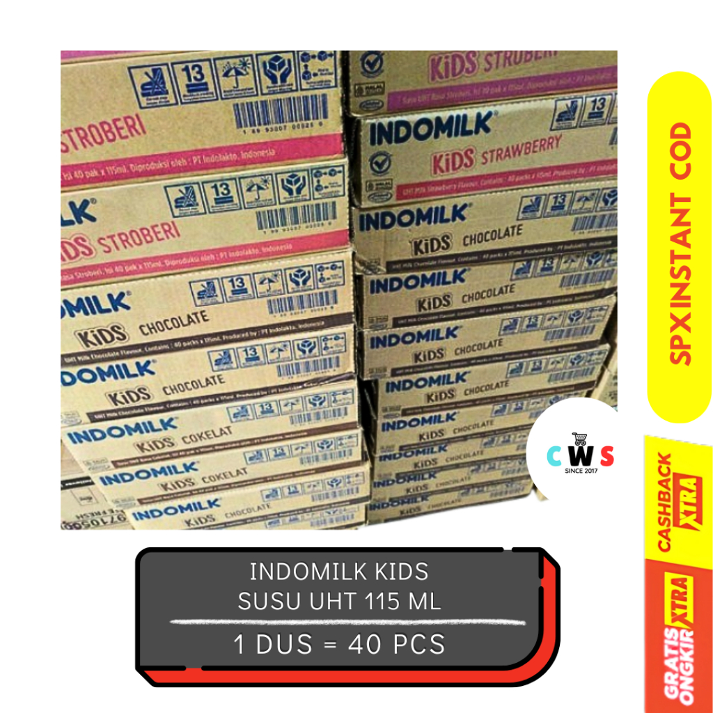 

INDOMILK KIDS Susu UHT Kotak Stroberi Vanila Cokelat 115 ml - 1 Dus / 40 Pcs