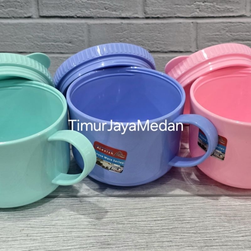 Soup Cup Panda Plastik Tutup Drat BergagangTebal & Cakep Alexish