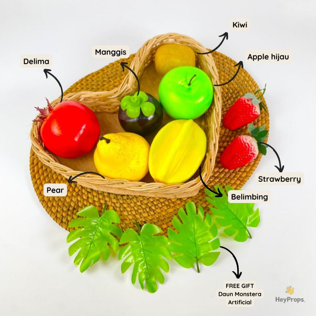 HEYPROPS Paket Buah JUMBO Artificial Palsu - Fake Fruit Full Size FREE Daun Monstera Set Props Foto 