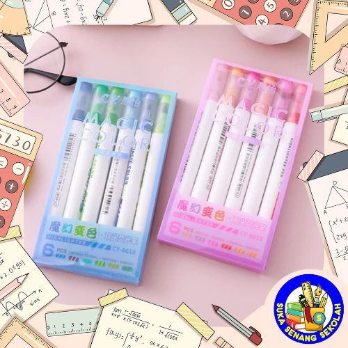 

Spidol Double Tip 6 In 1 Warna Warni Penanda / Highligter Pen Magic Color S0269