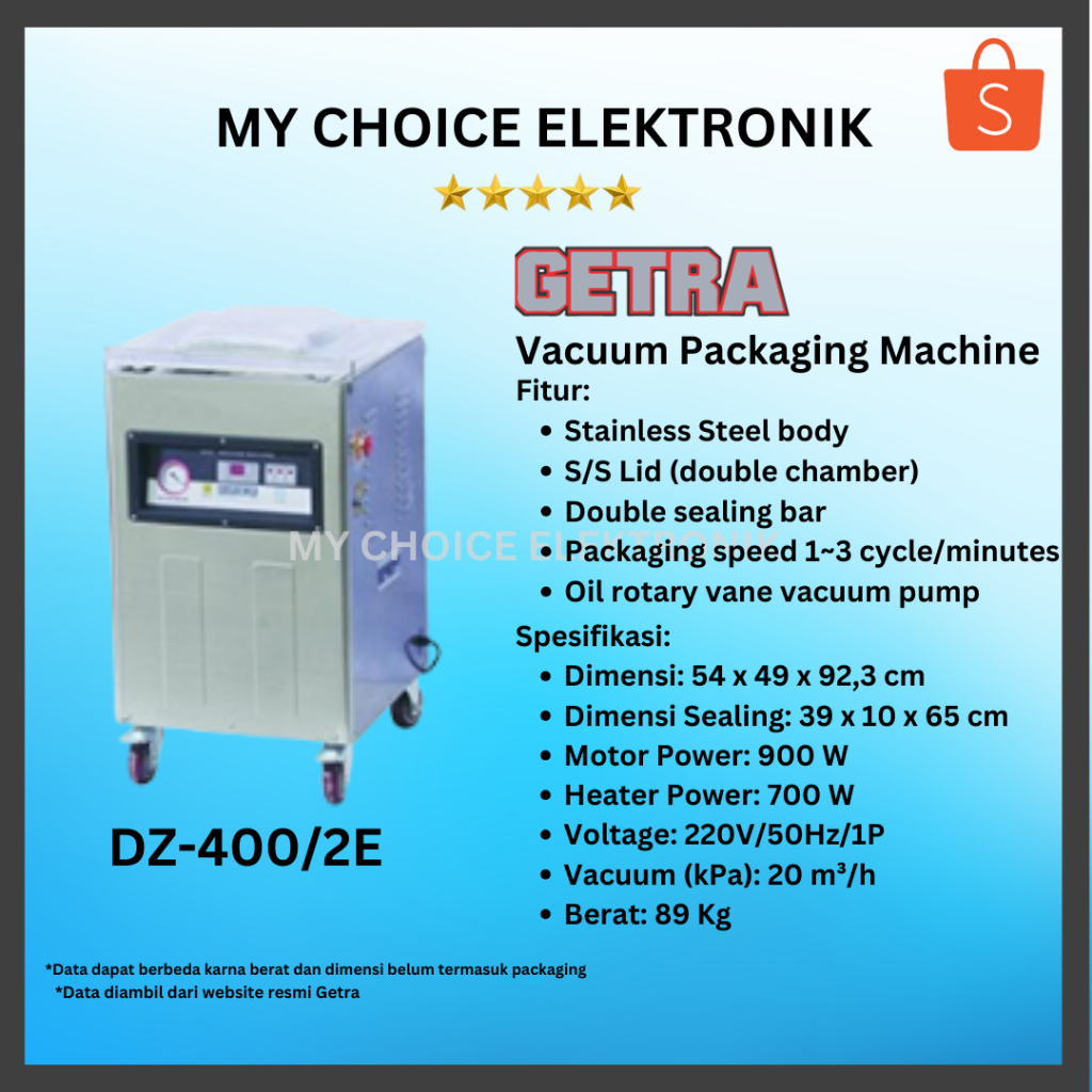 Getra Mesin Packaging Vacuum DZ-400/2E | DZ400/2E