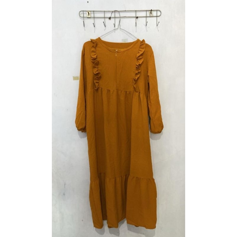 gamis wanita remaja/ibu warna kuning kunyit bahan adem (preloved)