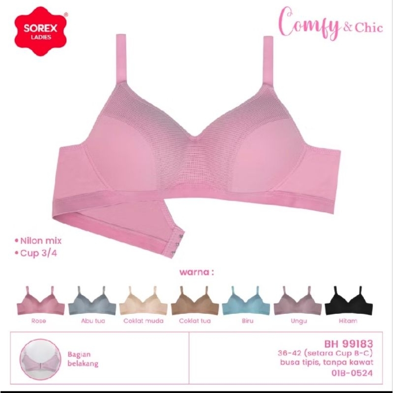 BH SOREX 99183 CUP 3/4 BUSA TIPIS TANPA KAWAT CUP B-C UKURAN 36-42