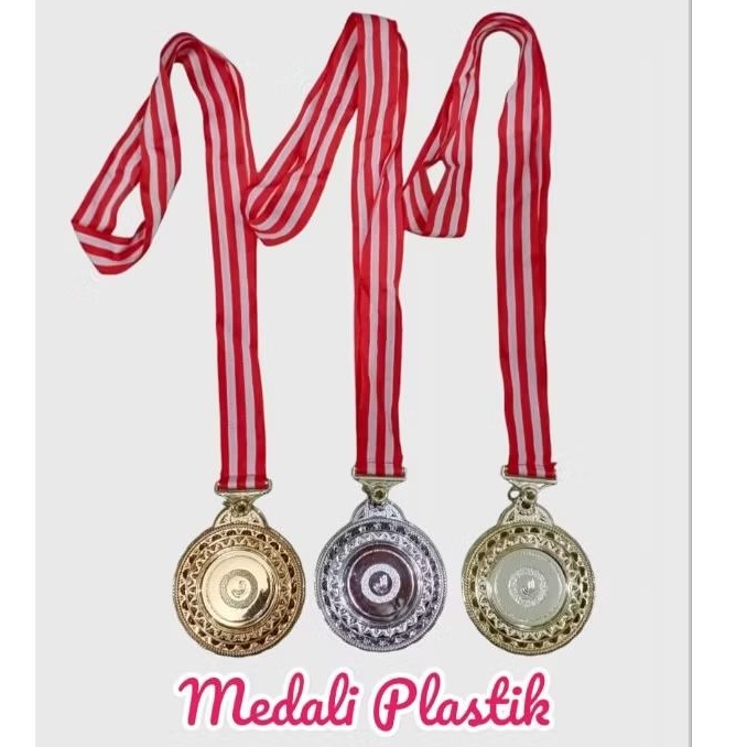 Medali Plastik / Medali Wisuda Plastik Per Set (3bh) Emas Perak Perunggu