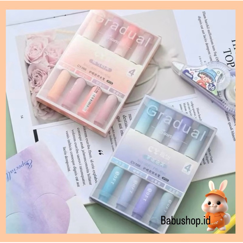 

BBS MOKA 1 SET ISI 4 HIGHLIGHTER WARNA PASTEL TERANG / 1 SET STABILO HIGHLIGHTER WARNA PASTEL MKP22