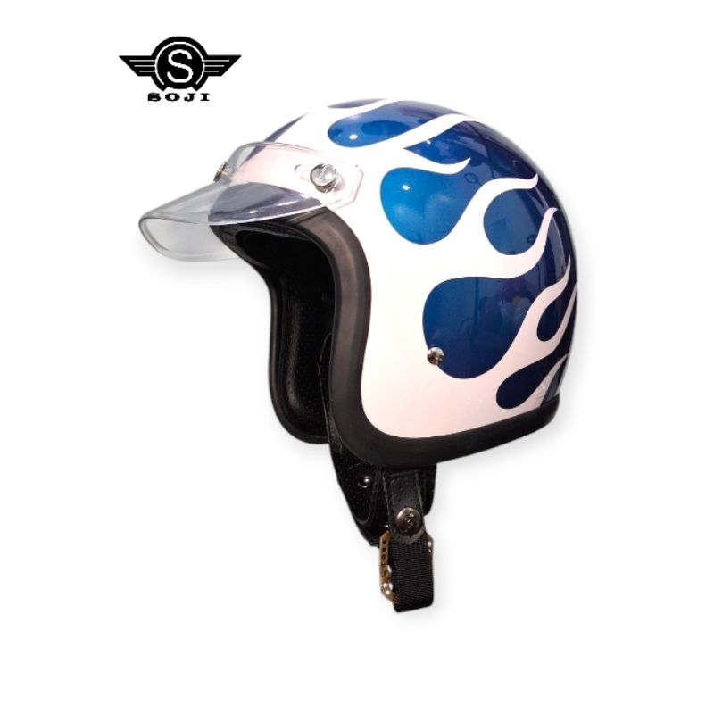 SOJI Helm Slim Head 500tx Flame Api Putih Pet Transparan
