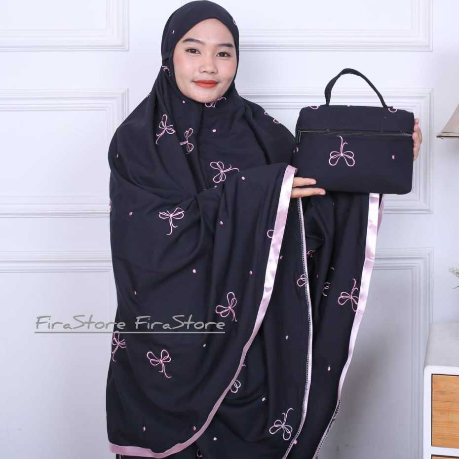 Mukena Dewasa Katun Premium Bordir Coquette 2in1 Rukuh Remaja Ribbon Pita Cantik