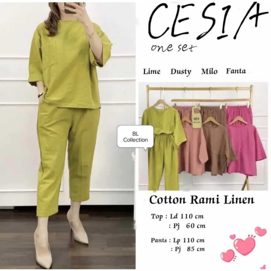 COZIE ONE set setelan wanita TERBARU , ( top + pants ) one set KATUN Linen premium