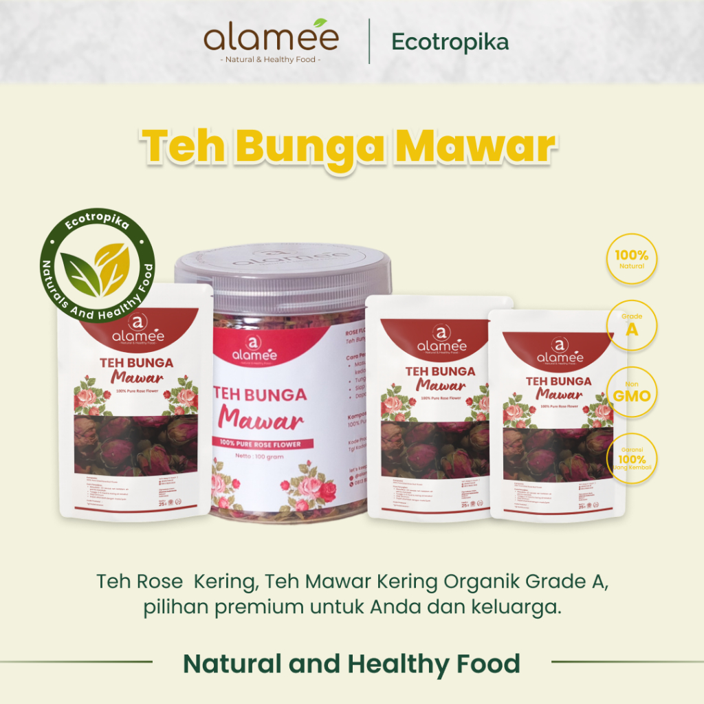 

Ecotrropika x Alamee Teh Bunga Mawar, Rose Flower Tea Organik Kering Dried Siap Minum Seduh