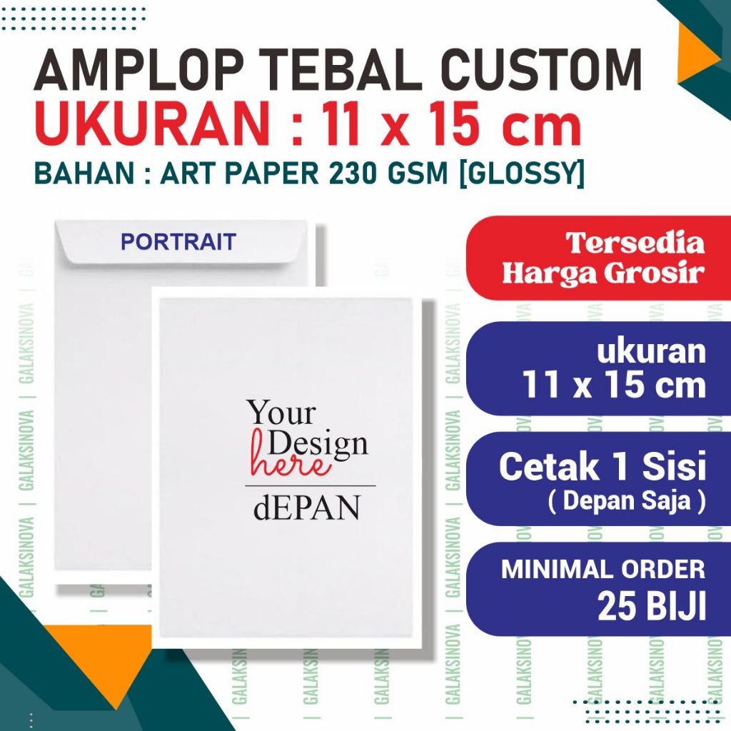 

Amplop A6 Custom | Amplop Tebal 230gsm Custom 11x15 cm | Amplop Custom Tebal ArtPaper 210gsm Cetak Laser | Amplop Custom GalaksiNova