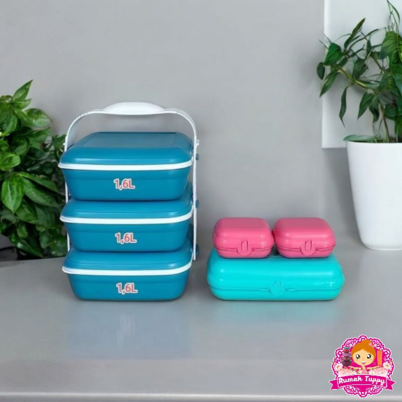 Wadah Tempat Makanan Rantang 3 Susun Picnic Set Trio Tupperware Tuppy Murah
