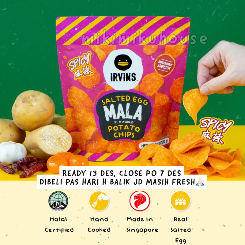 

NEW IRVINS MALA POTATO CHIPS SALTED EGG HALAL SPICY PEDAS KENTANG ASLI SNACK KERIPIK POTATO IRVINS MALA FLAVORED SINGAPORE SG SINGAPUR SALTED EGG REAL PURE CHRISTMAS POTLUCK