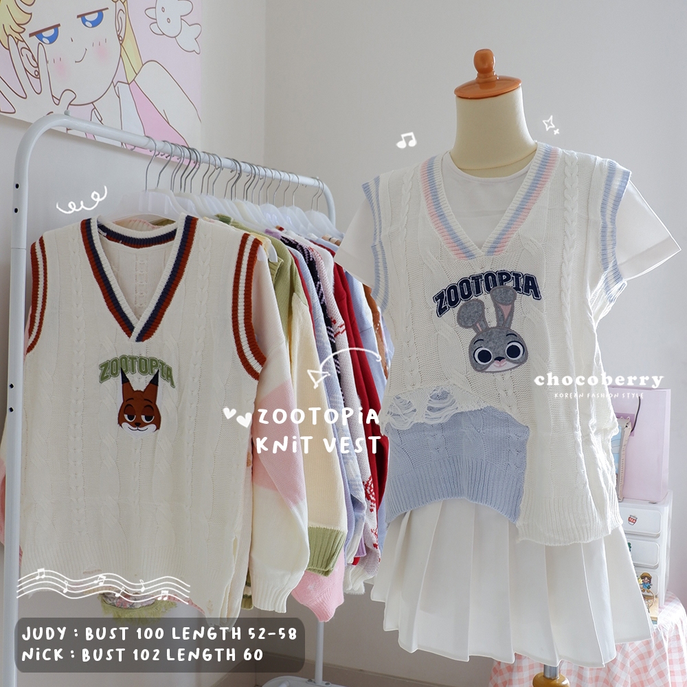 CHOCOBERRY - ZOOTOPIA KNIT VEST / rompi rajut import cartoon judy nick kawaii couple