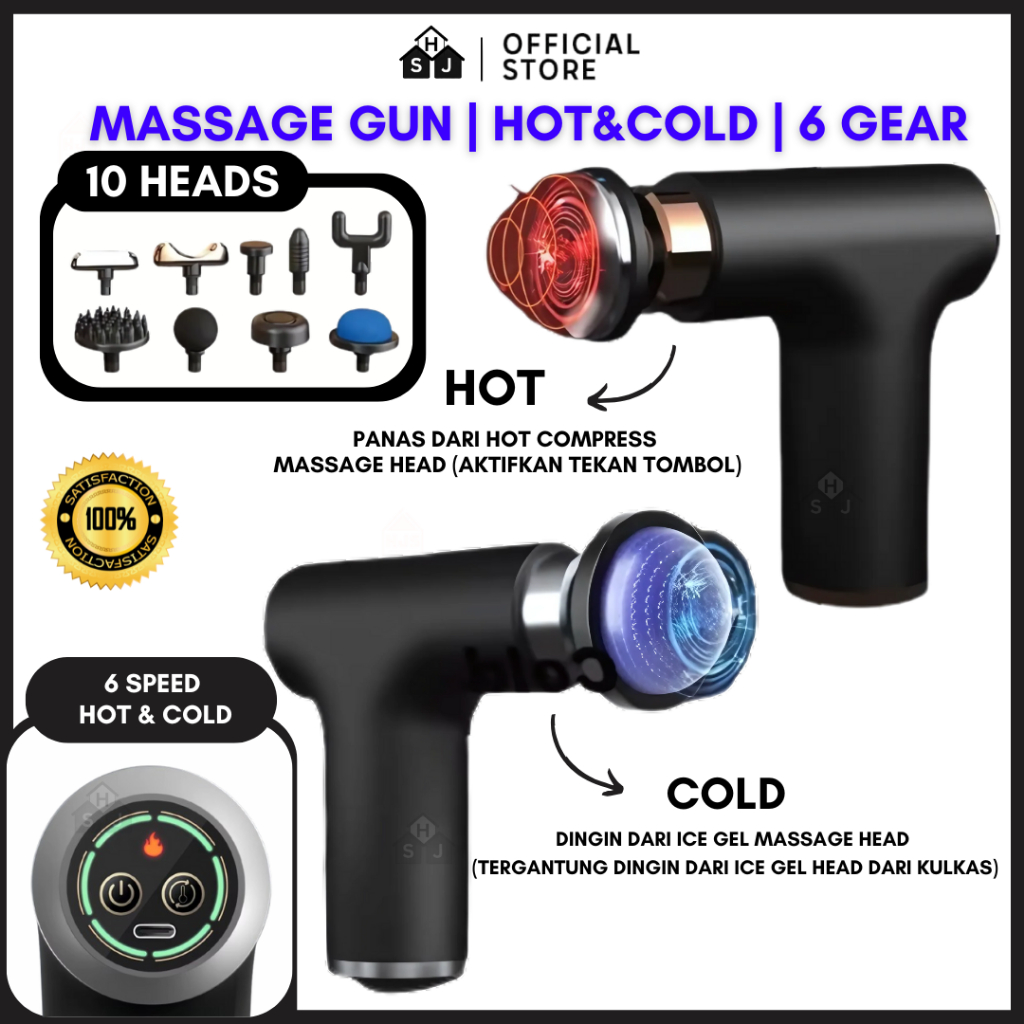 Alat Pijat Elektrik Massage Gun 10 in1 / Cold & Hot Muscle Therapy Electric Deep Massage Tools