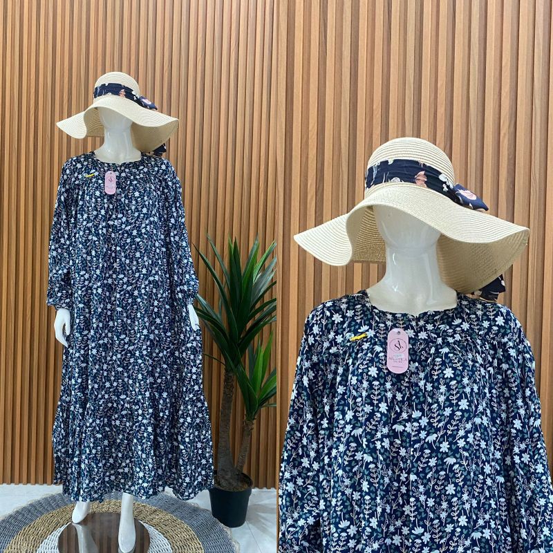 Daster MIDI lengan panjang adem muslimah kekinian busui