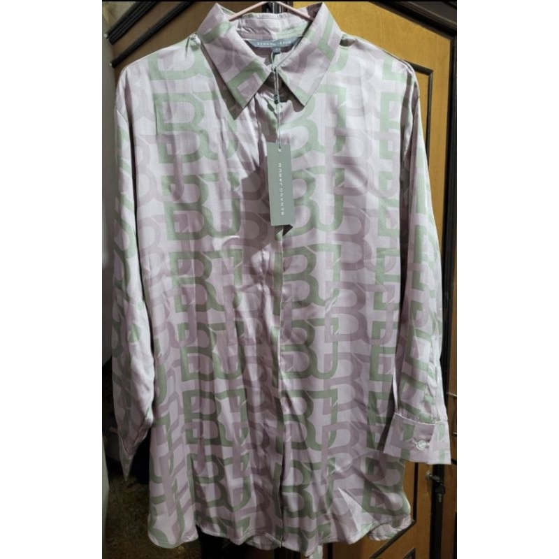Nata Oversized Shirt Monogram Benang Jarum Pink