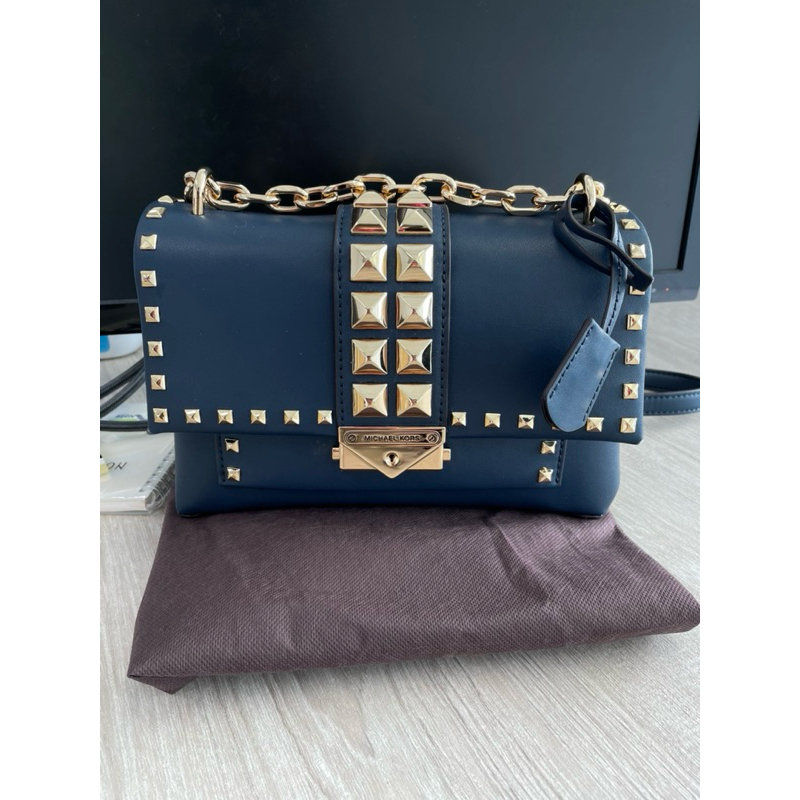 Preloved MK Cece Medium Studded Shoulder in Navy/ shoulder bag/ clutch / totebag