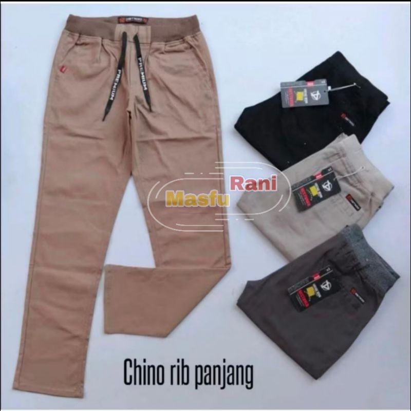 Celana Panjang Chino Rib Chinos Pria Wanita Cino Pinggang Karet Kolor Chinos Premium