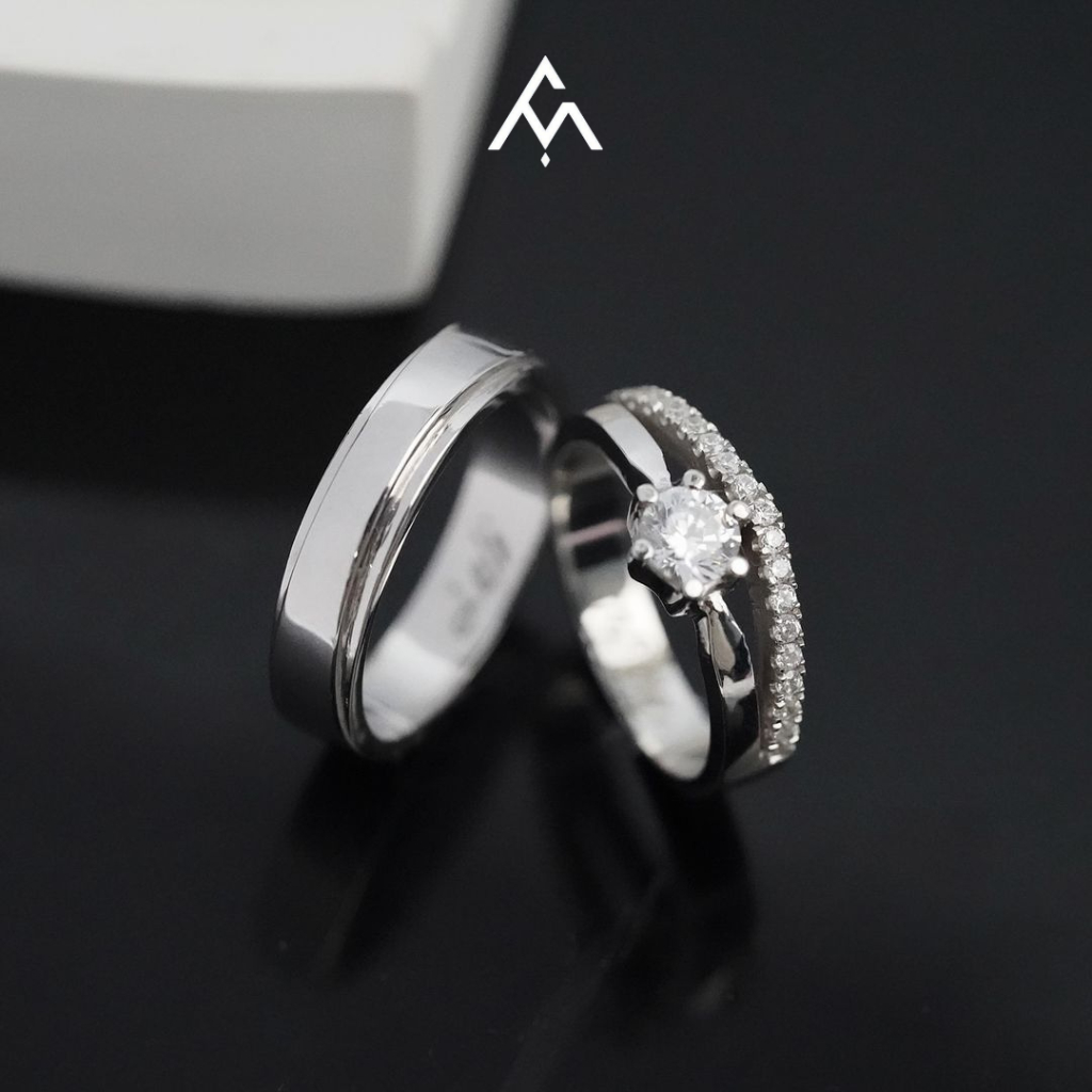 Cincin Lamaran Couple Nikah Kawin Tunangan Perak Palladium Platinum Emas Silver AM24