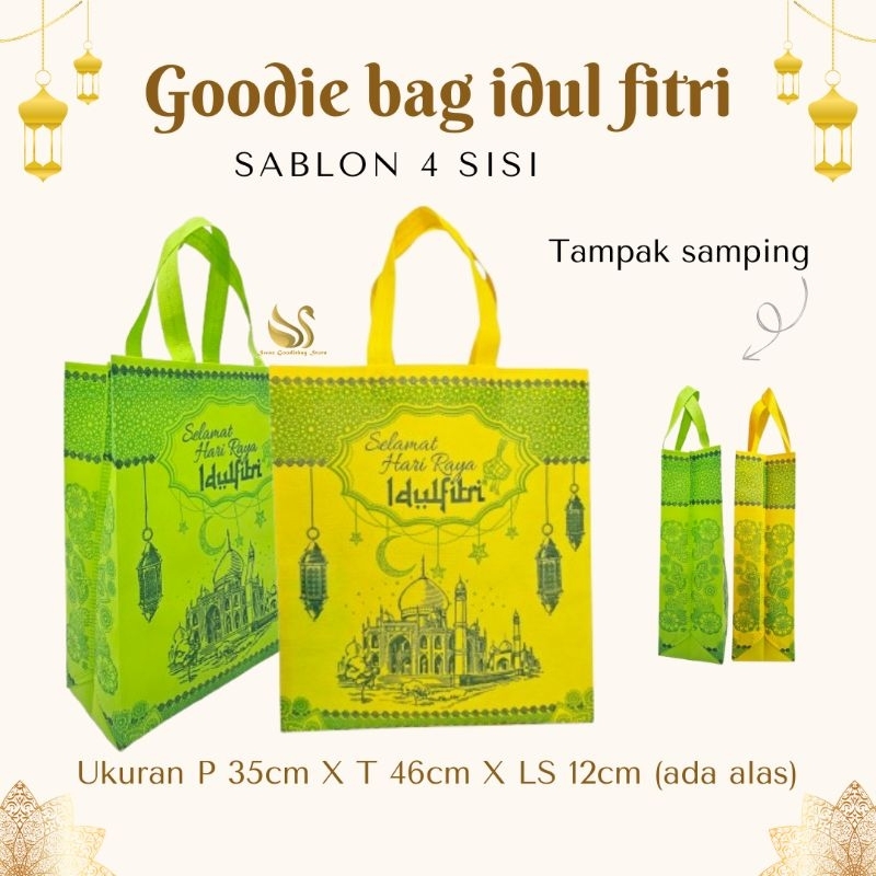 

(LUSINAN 12pcs) Goodie bag LEBARAN BB 35x46/40x12 sablon 4 sisi edisi 2025/tas lebaran
