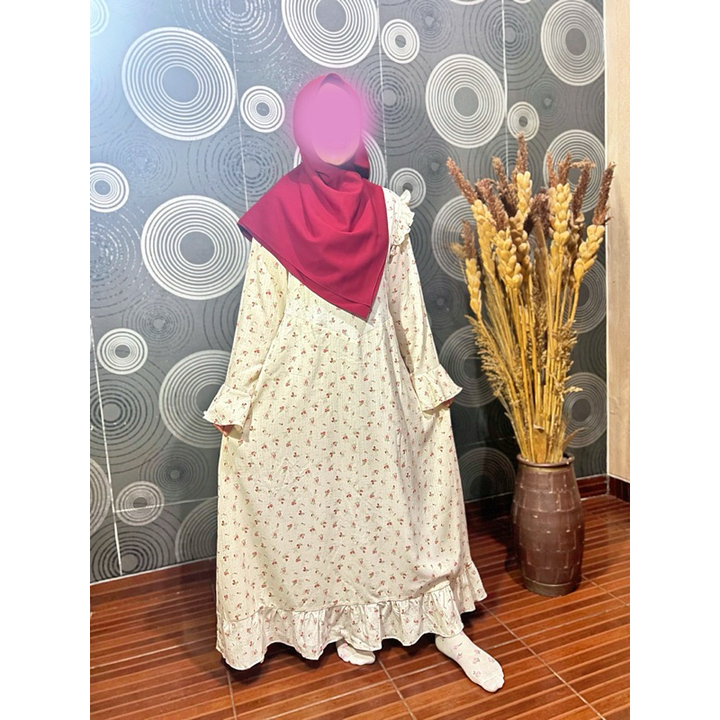Gamis motif bunga dan dress motif bunga cantik white red korean style by Naflowers