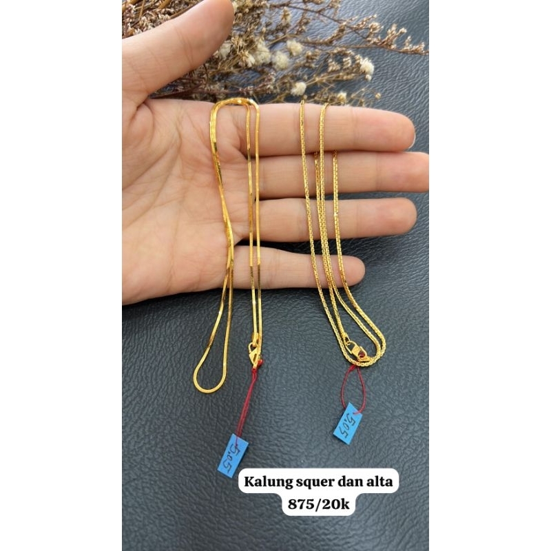 kalung tipis polos model bling bling emas asli kadar 875