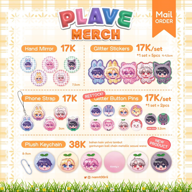 [READY] PLAVE MERCH Plush Doll Keychain, Phone Strap, Glitter Sticker, Glitter Pins, Hand Mirror Fan